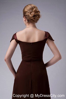 Brown Ruffled Cap Sleeves Mother Of The Bride Dress with Appliques