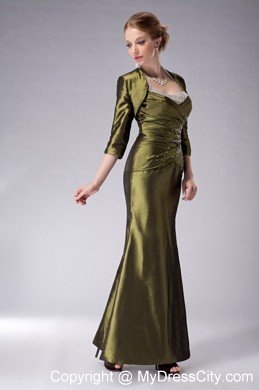 Olive Green Beaded Halter Ankle-length Ruched Mother Of The Bride Dress