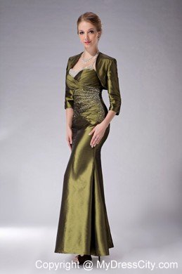 Olive Green Beaded Halter Ankle-length Ruched Mother Of The Bride Dress