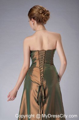 Brown Strapless Ankle-length Pleated Mother Of The Bride Dress