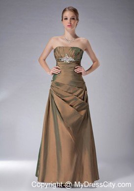 Brown Strapless Ankle-length Pleated Mother Of The Bride Dress