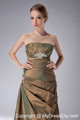 Brown Strapless Ankle-length Pleated Mother Of The Bride Dress