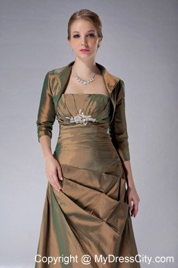 Brown Strapless Ankle-length Pleated Mother Of The Bride Dress