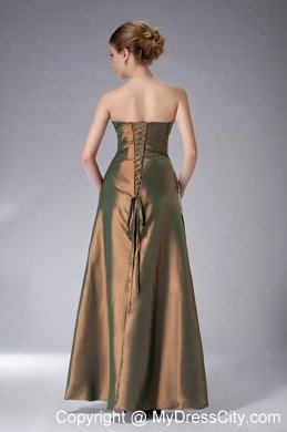 Brown Strapless Ankle-length Pleated Mother Of The Bride Dress