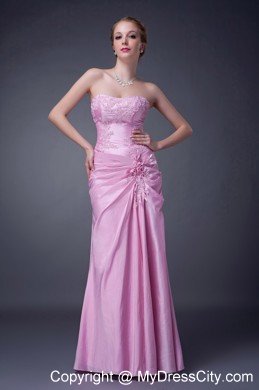 Pink Strapless Appliques and Pleats for Mothers Dresses