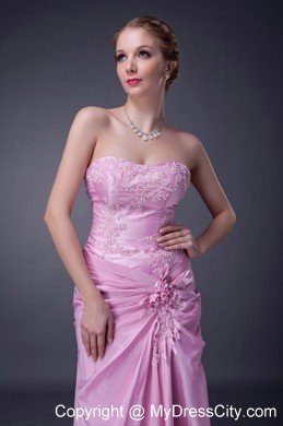 Pink Strapless Appliques and Pleats for Mothers Dresses