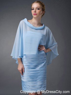 Baby Blue Scoop Sleeves Short Ruching Mothers Of The Bride Dress