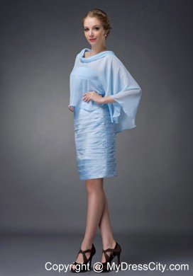 Baby Blue Scoop Sleeves Short Ruching Mothers Of The Bride Dress