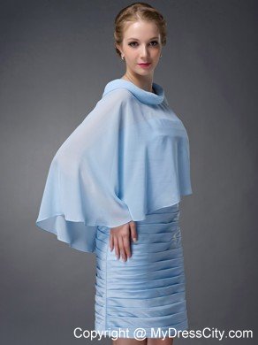 Baby Blue Scoop Sleeves Short Ruching Mothers Of The Bride Dress