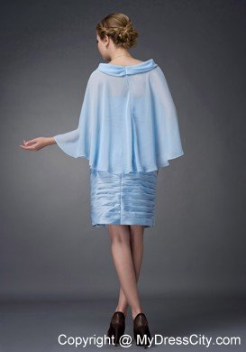 Baby Blue Scoop Sleeves Short Ruching Mothers Of The Bride Dress