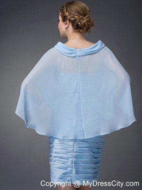 Baby Blue Scoop Sleeves Short Ruching Mothers Of The Bride Dress