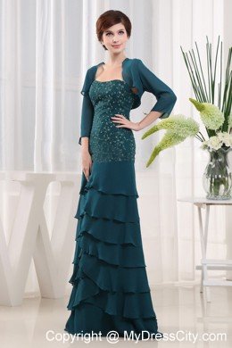 Beading Column Strapless Chiffon Floor-length Teal Mothers Dresses