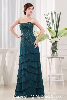 Beading Column Strapless Chiffon Floor-length Teal Mothers Dresses