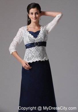 Lace A-line V-neck Mother Of The Bride Dress With Sleeves