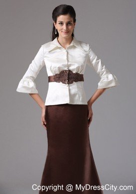 Column Mother Of the Bride Dress With Long Sleeves and Belt