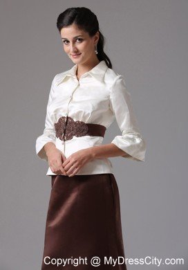 Column Mother Of the Bride Dress With Long Sleeves and Belt