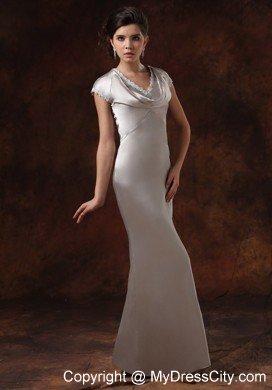 Sliver Dropped Neckline Mother Of the Bride Dress With Short Sleeves