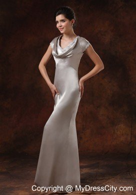 Sliver Dropped Neckline Mother Of the Bride Dress With Short Sleeves