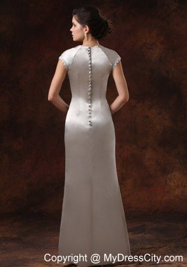 Sliver Dropped Neckline Mother Of the Bride Dress With Short Sleeves