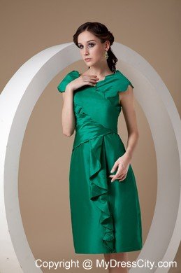 Turquoise Column V-neck Knee-length Taffeta Ruffled Mothers Dress