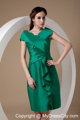 Turquoise Column V-neck Knee-length Taffeta Ruffled Mothers Dress