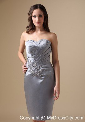 Grey Column Sweetheart Knee-length Beading Mother Of the Bride Dress