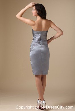 Grey Column Sweetheart Knee-length Beading Mother Of the Bride Dress