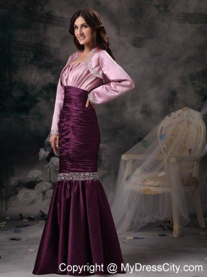 Pink and Purple Mermaid Spaghetti Straps Ruching Beading Mother Dresses