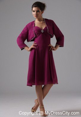 Sweetheart Beaded Knee-length Burgundy Chiffon Jacket Mother in Law Dresses