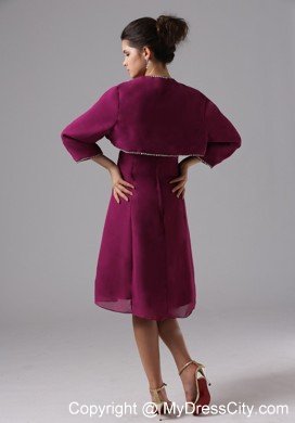 Sweetheart Beaded Knee-length Burgundy Chiffon Jacket Mother in Law Dresses