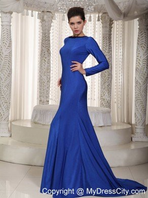 Mermaid Bateau Neck Beading Sleeves Brush Train Mother Of The Bride Dress