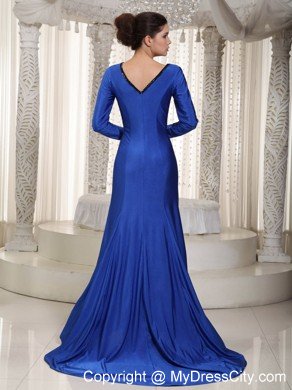 Mermaid Bateau Neck Beading Sleeves Brush Train Mother Of The Bride Dress