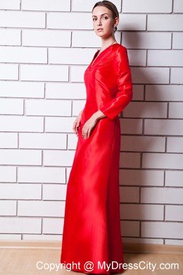 Taffeta V-neck Floor-length Mother Of The Bride Dress with Long Sleeves