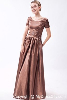 Scoop Neck Short Sleeves Beading Floor-length Taffeta Mother Bride Dress