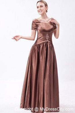 Scoop Neck Short Sleeves Beading Floor-length Taffeta Mother Bride Dress