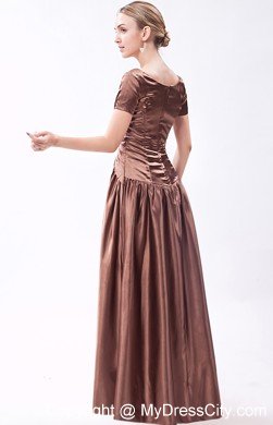 Scoop Neck Short Sleeves Beading Floor-length Taffeta Mother Bride Dress