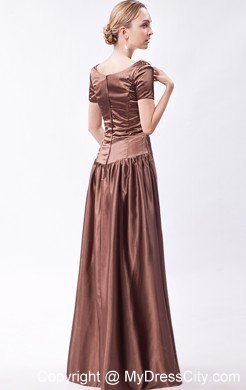 Scoop Neck Short Sleeves Beading Floor-length Taffeta Mother Bride Dress