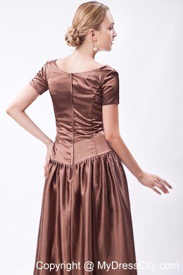 Scoop Neck Short Sleeves Beading Floor-length Taffeta Mother Bride Dress