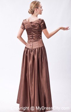 Scoop Neck Short Sleeves Beading Floor-length Taffeta Mother Bride Dress