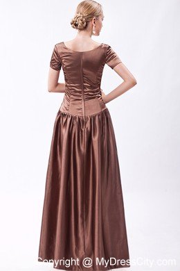 Scoop Neck Short Sleeves Beading Floor-length Taffeta Mother Bride Dress