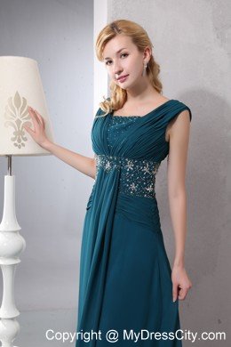 Straps Beading Court Train Chiffon Dark Green Mother of the Bride Dress