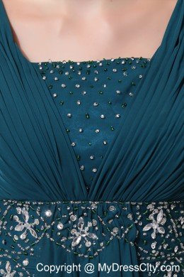 Straps Beading Court Train Chiffon Dark Green Mother of the Bride Dress