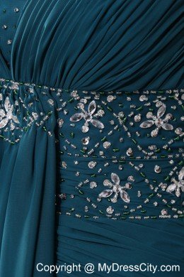 Straps Beading Court Train Chiffon Dark Green Mother of the Bride Dress