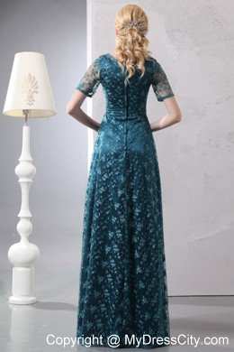 Scoop Neck Lace Short Sleeves Floor-length Green Mother Dress for Wedding