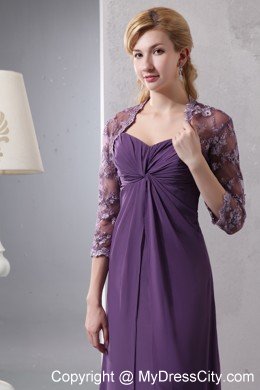 Sweetheart Ruched Layers Ankle-length Chiffon Purple Mother Bride Dress