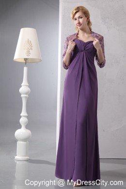 Sweetheart Ruched Layers Ankle-length Chiffon Purple Mother Bride Dress