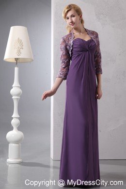 Sweetheart Ruched Layers Ankle-length Chiffon Purple Mother Bride Dress