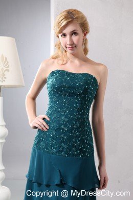 Turquoise Strapless Beading Layers Chiffon Floor-length Jacke Mothers Dresses