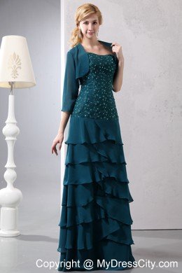 Turquoise Strapless Beading Layers Chiffon Floor-length Jacke Mothers Dresses