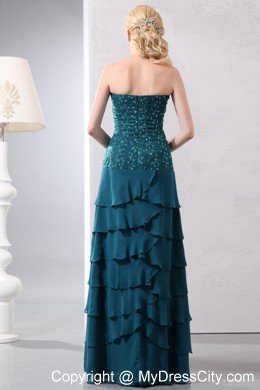 Turquoise Strapless Beading Layers Chiffon Floor-length Jacke Mothers Dresses